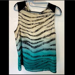 Zebra top w/ faux leather shoulders